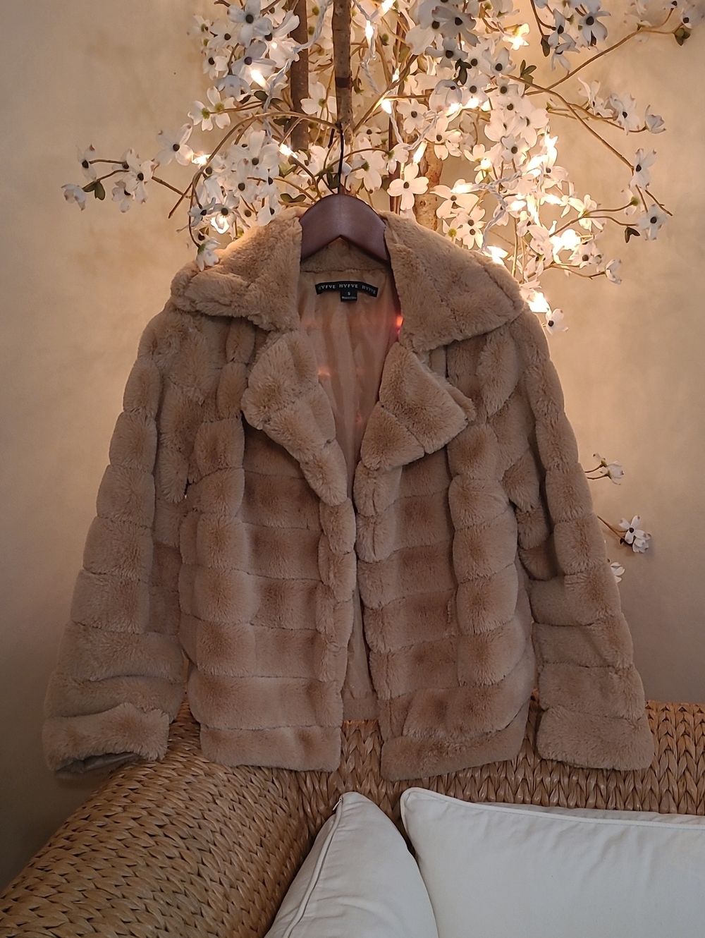 Beige Plush Faux-Fur Jacket